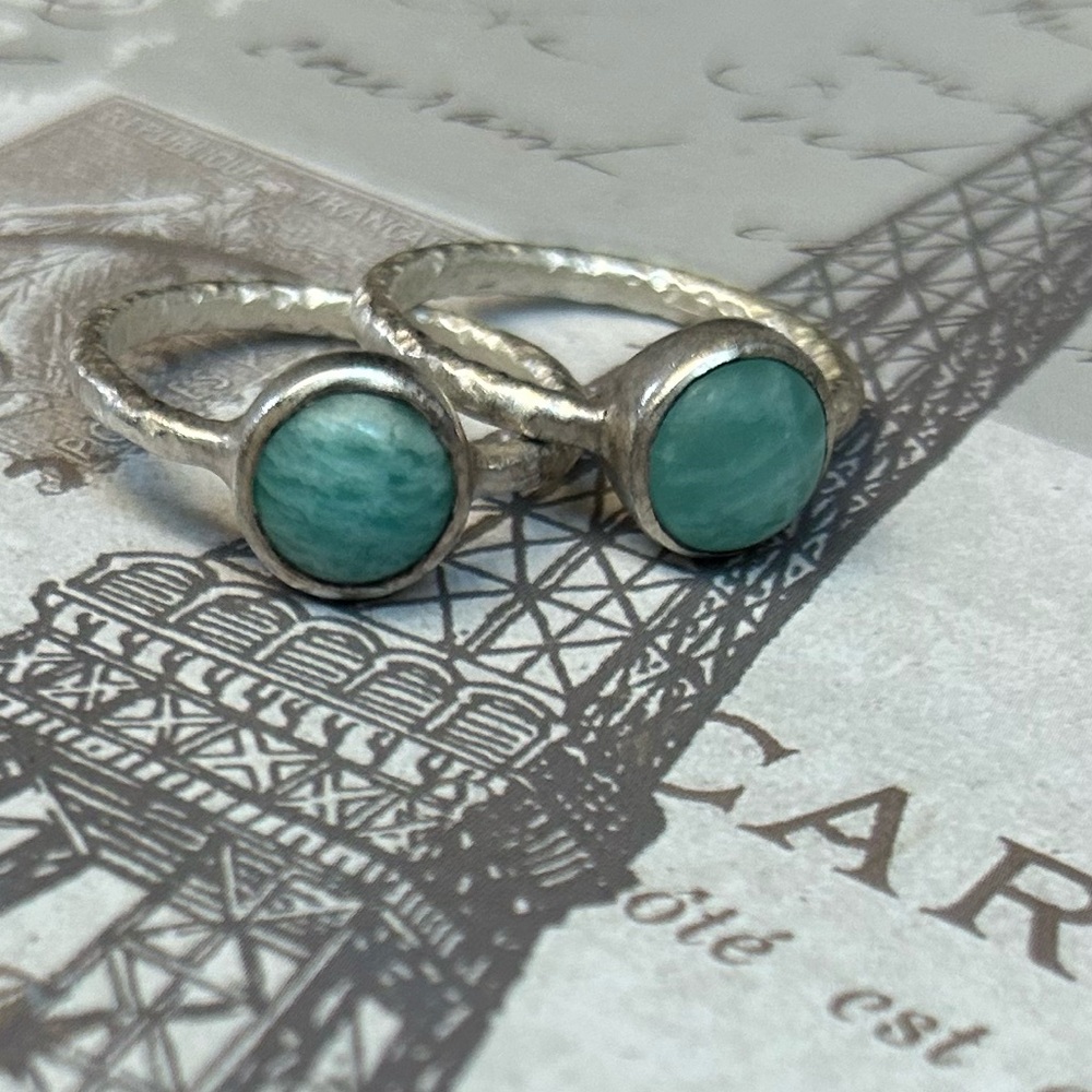 TWO Emily Rose Hammered silver AMAZONITE rings